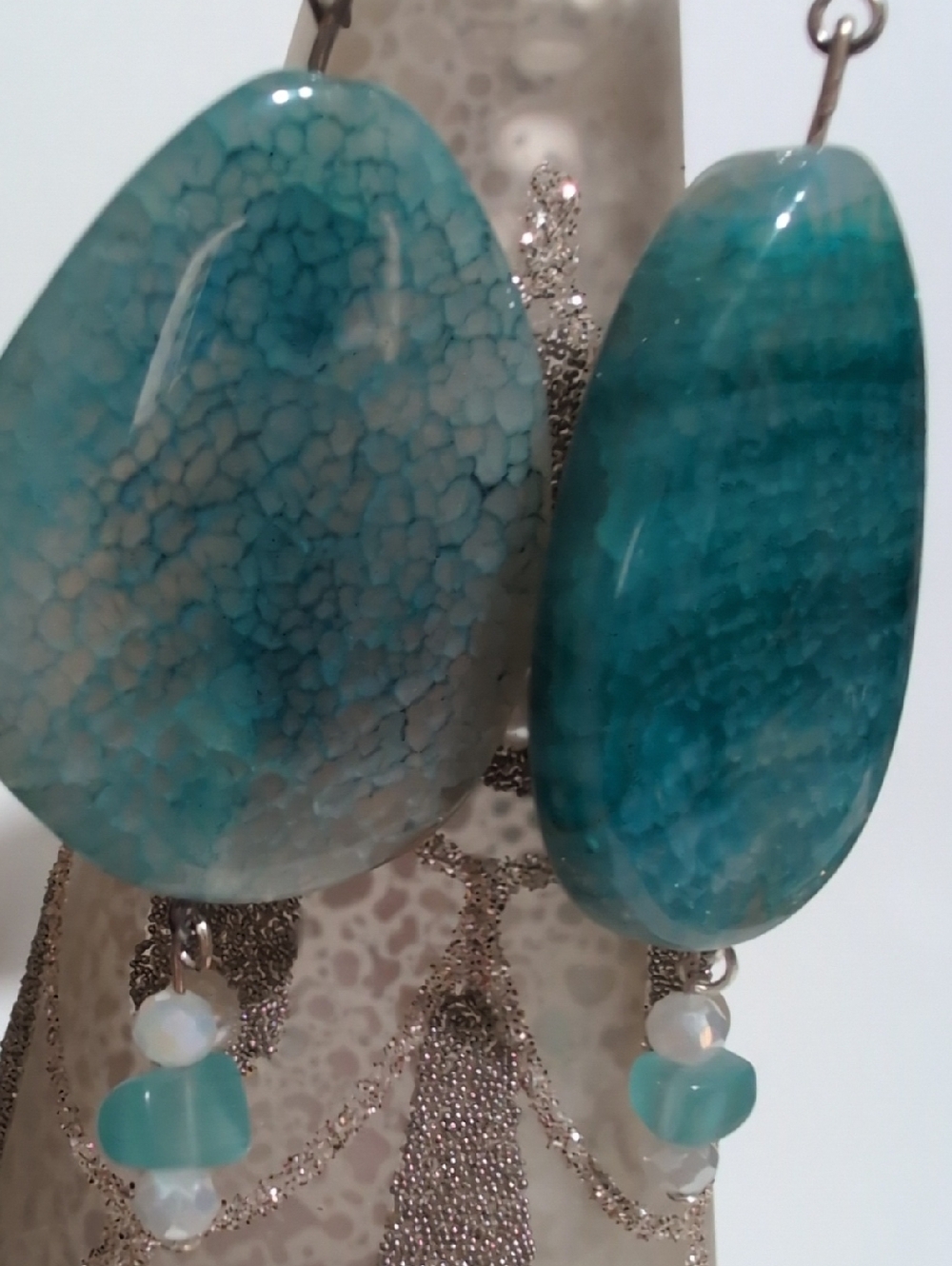 NWOT Handmade Teal Dangle Earrings - Picture 3 of 3